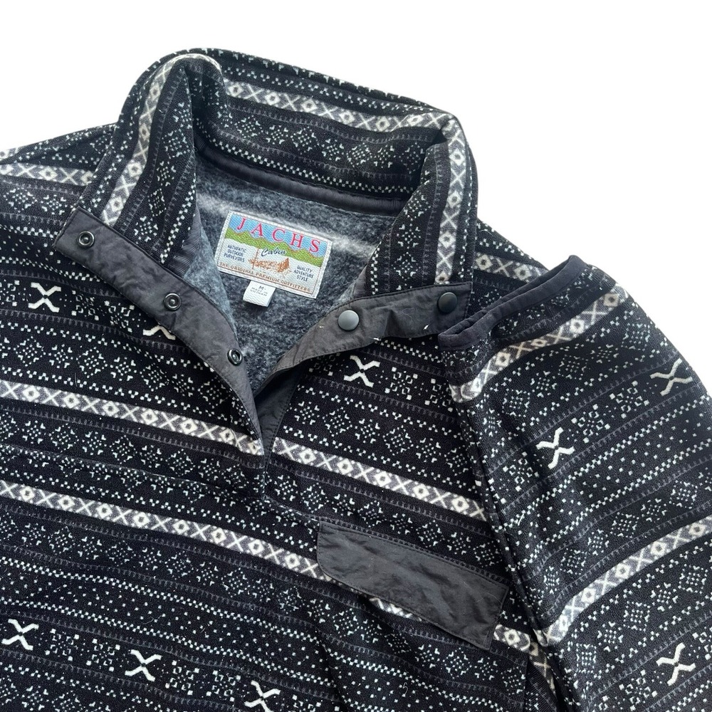 Jachs Cabin Sz. M Black White Fair Isle Fleece 1/4 Snap Pullover Jacket Gorpcore